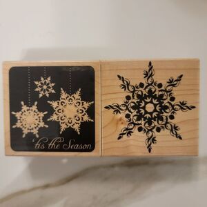 TIS THE SEASON & GRAND SNOWFLAKE Christmas Themed Mounted Rubber Stamps Lot of 2